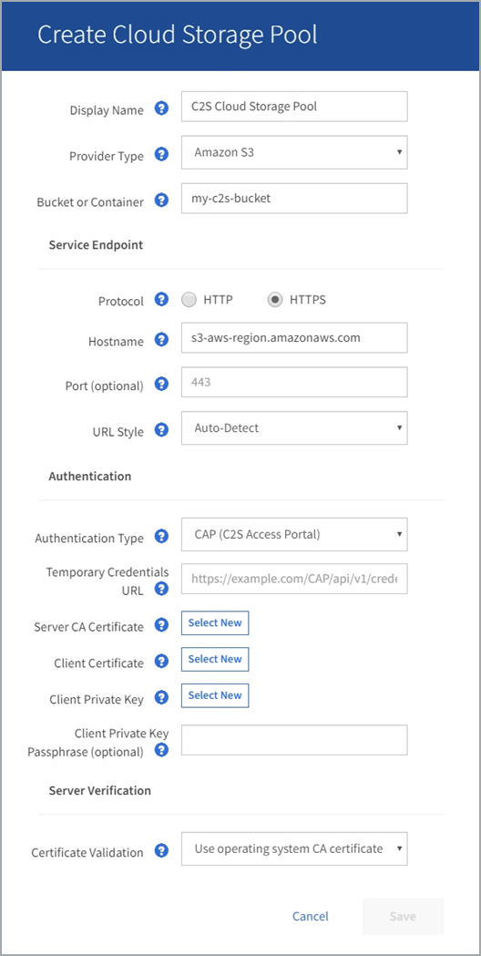 Criar Cloud Storage Pool C2S