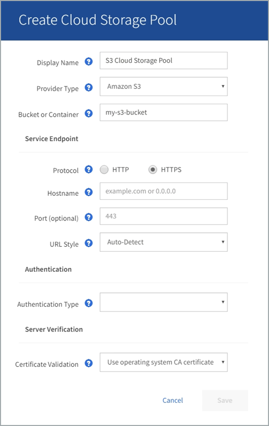 Cloud Storage Pool Create S3