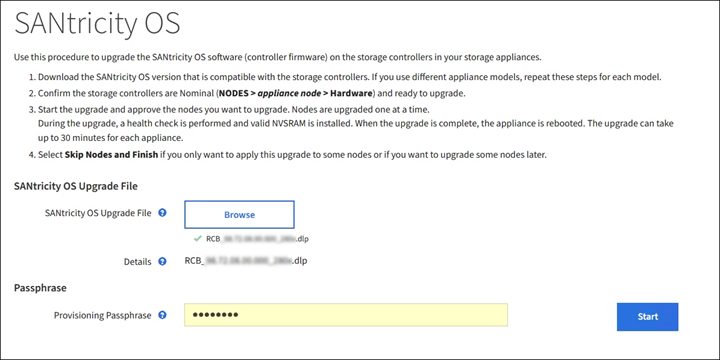 Captura de tela mostrando a primeira página do StorageGRID SANtricity os