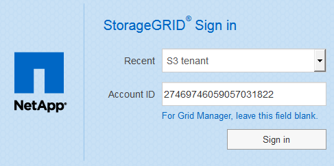 Página de login do StorageGRID se o SSO estiver ativado