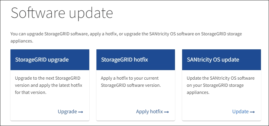 Página inicial de atualização de software