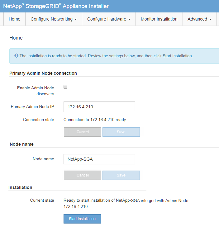 Página inicial do Instalador de dispositivos para outros tipos de nós (além de nós de administração)