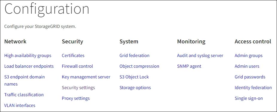 Menu de configuração