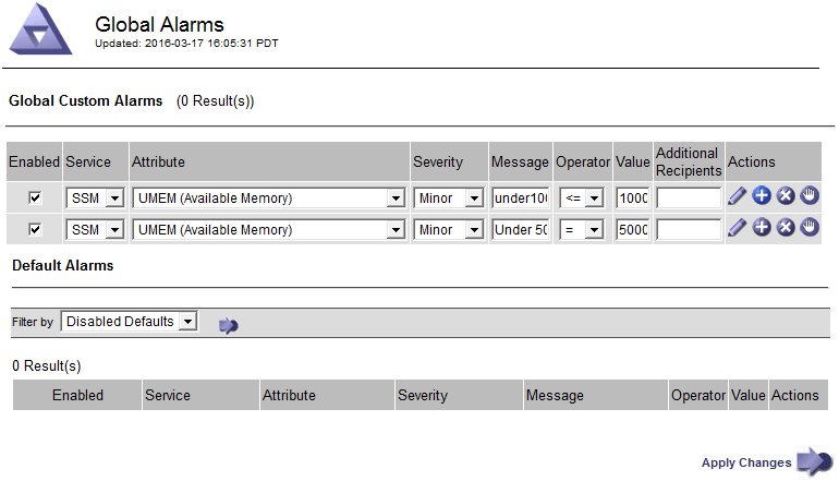 Exemplo de alarme personalizado global