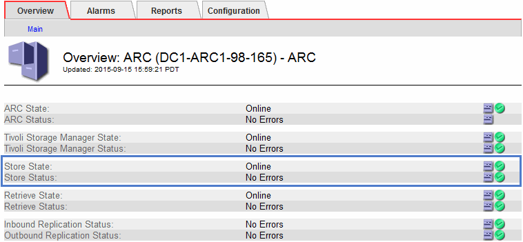 Captura de tela mostrando ARC > Visão geral > Principal