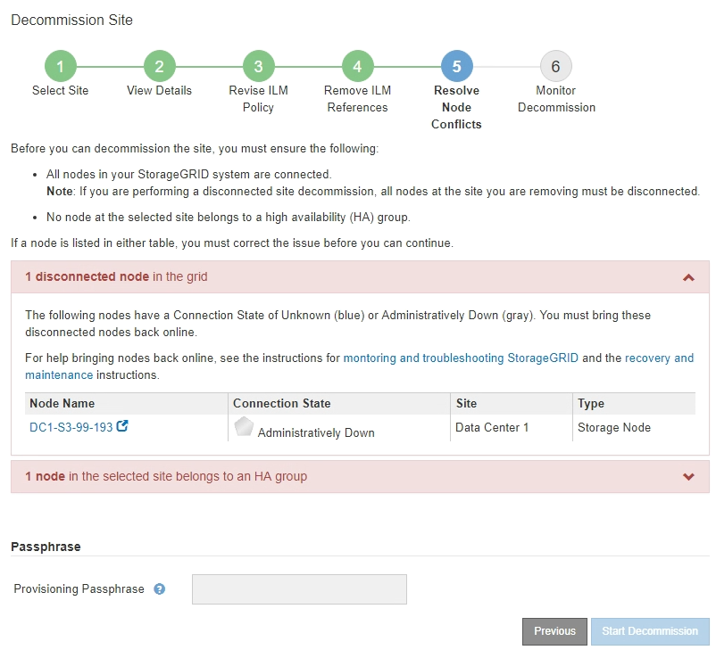 Desativar site Etapa 5: resolver conflitos de nós