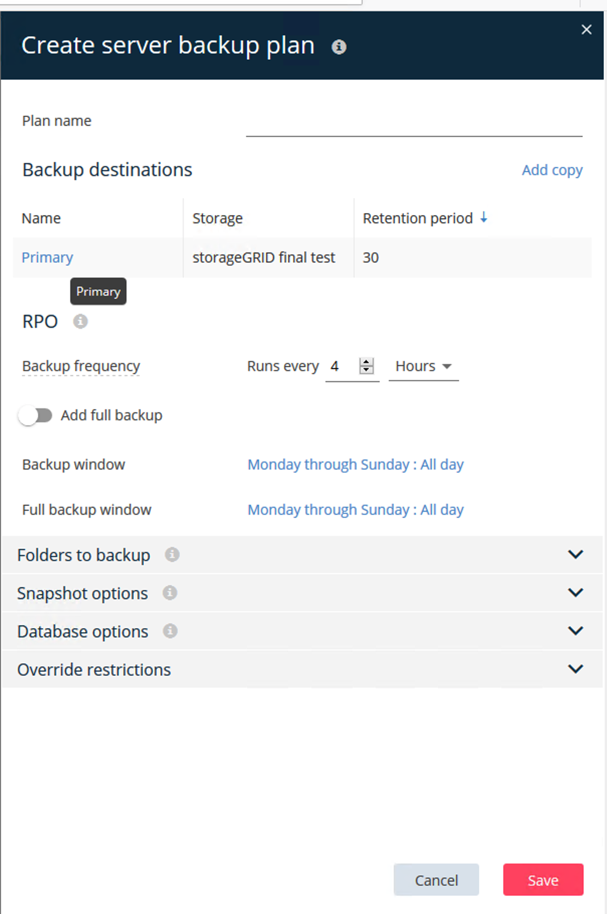 Criar plano de backup do servidor