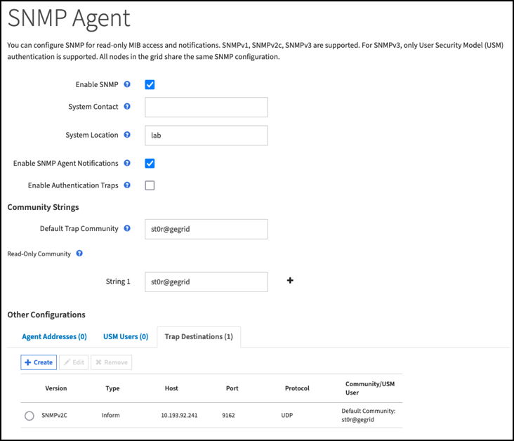 Configuração StorageGRID SNMP