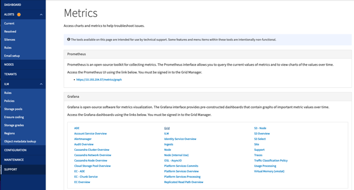 Métricas do StorageGRID