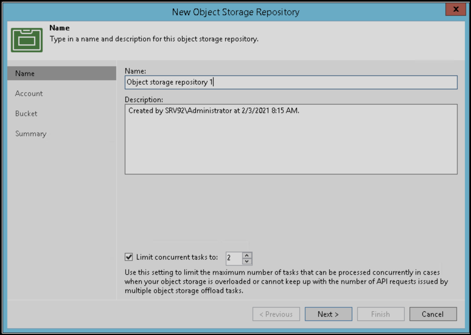 Limite de tarefas simultâneas da Veeam