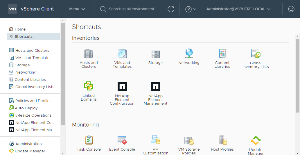 Os pontos de extensão do plug-in aparecem no vSphere
