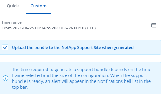 Shows the upload Support bundle to NSS checkbox.