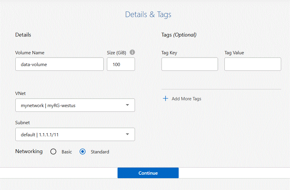 Screenshot of create volume options.