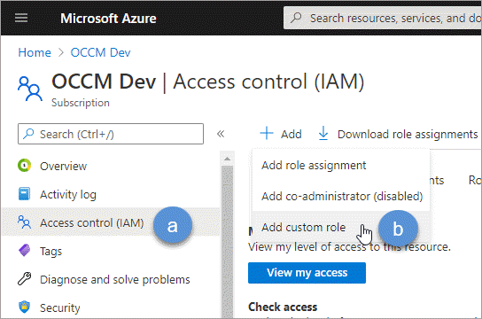 A screenshot that shows the steps to add a custom role in the Azure portal.