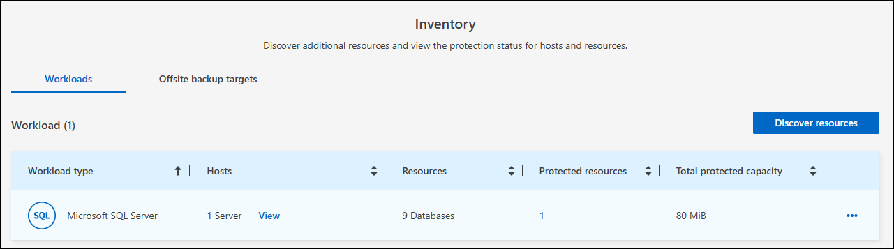 Inventory page screenshot for BlueXP backup and recovery
