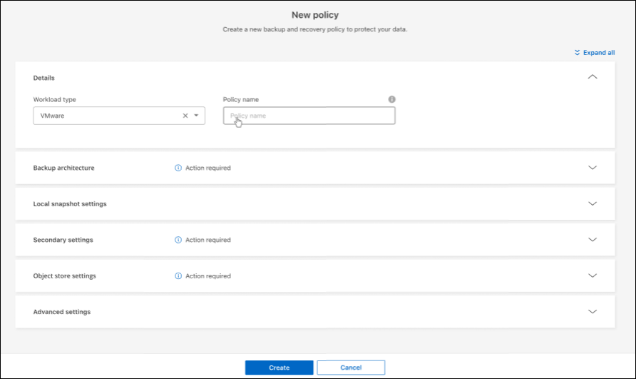 Screenshot of new policy creation
