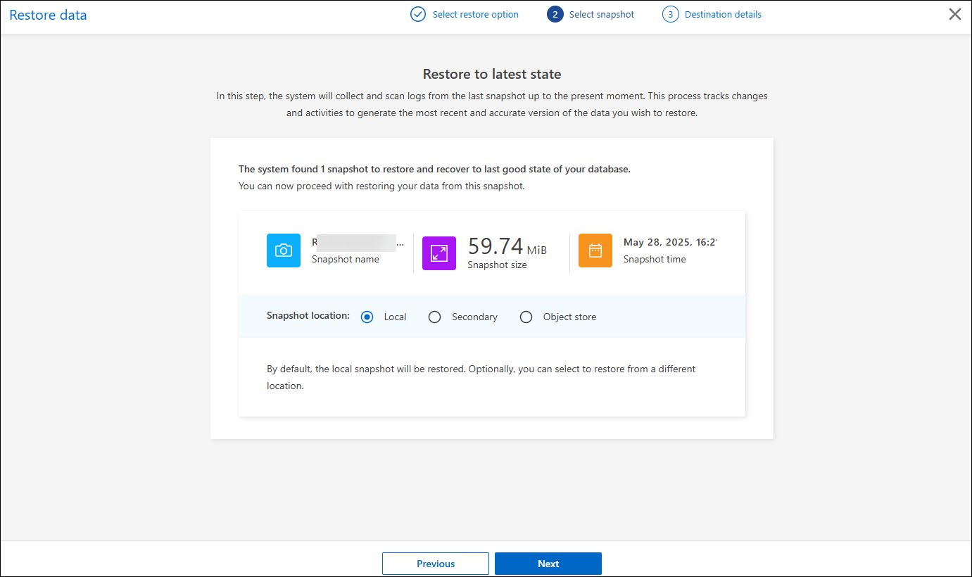 A screenshot showing the Restore to latest state page