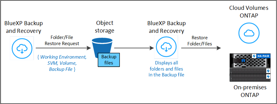 A diagram that shows the flow to perform a file restore operation using Browse & Restore.