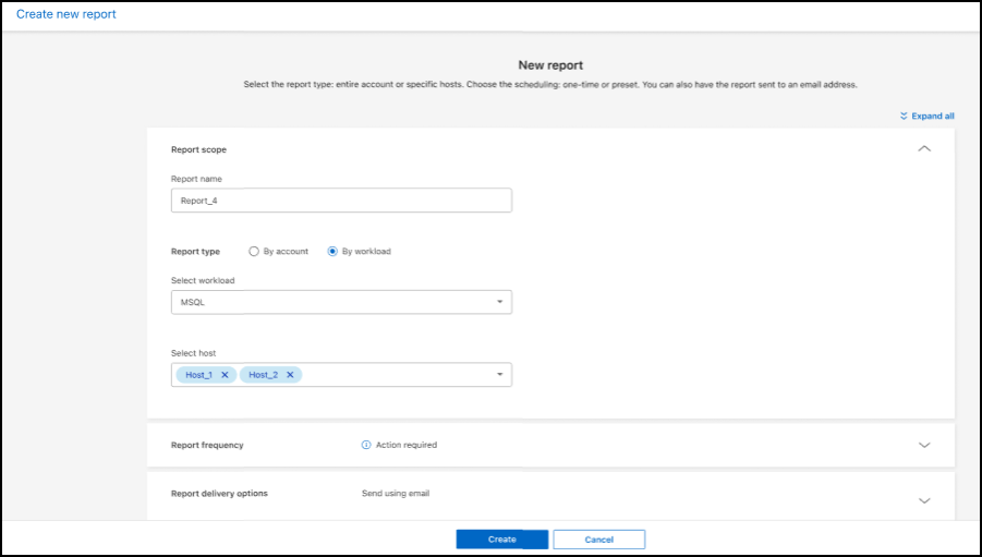 Create new report screenshot