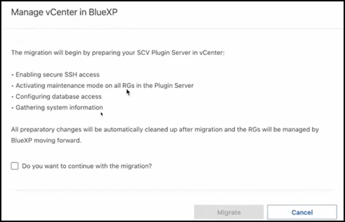 Manage vCenter in BlueXP page