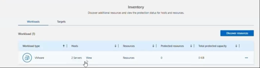 Inventory screenshot for BlueXP backup and recovery showing VMware workload