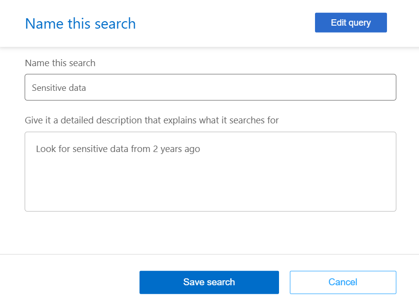 A screenshot of the Edit Query button on the Edit Saved Search page.