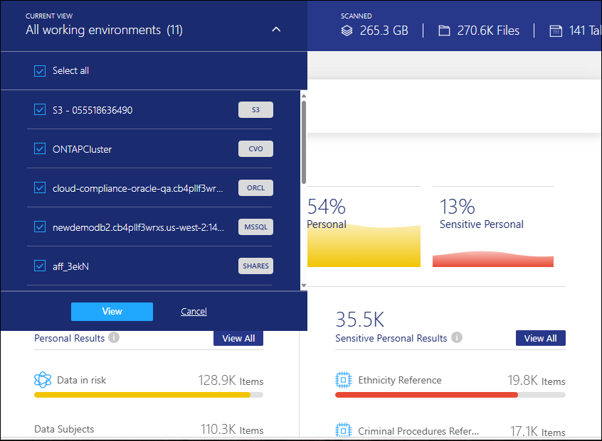 A screen shot of selecting the working environments for the reports you want to run.