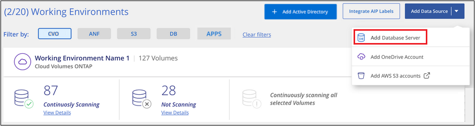 A screenshot of the Scan Configuration page where you can click the Add DB Server button.