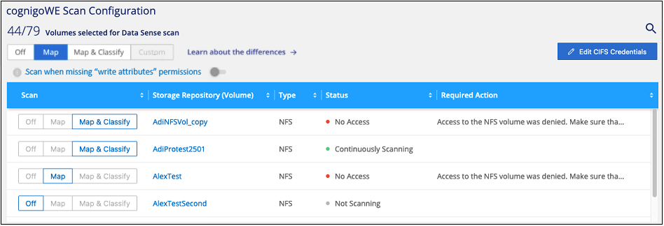 A screenshot of the Configuration page where you can enable or disable scanning of individual volumes.