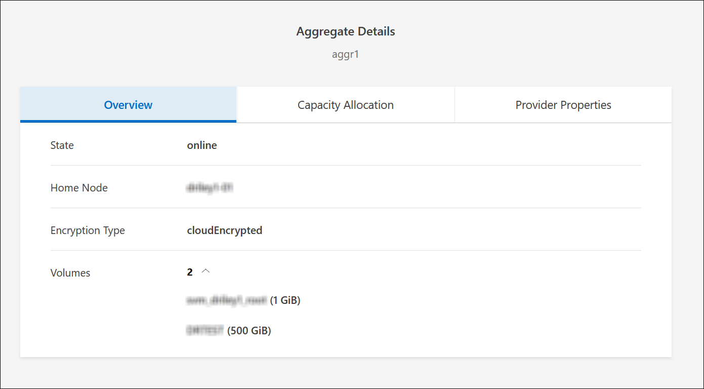 Screen shot: Shows the list of volumes in an aggregate in the aggregate information dialog box.