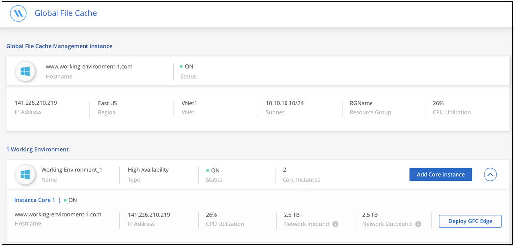A screenshot showing the BlueXP edge caching dashboard after installation is complete.
