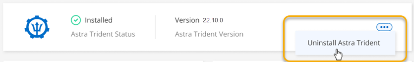 A screenshot of the menu to uninstall Astra Trident.