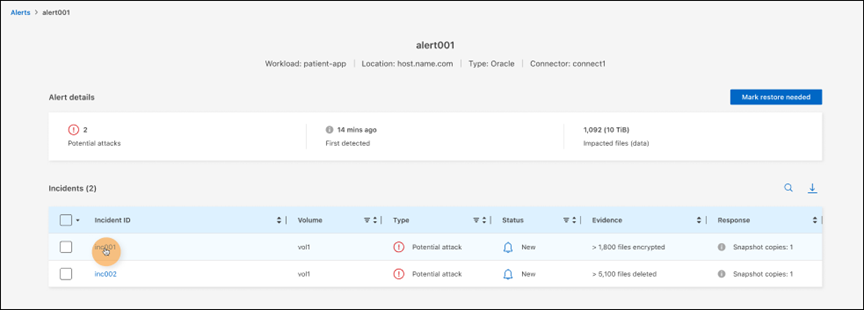 Alert incidents page