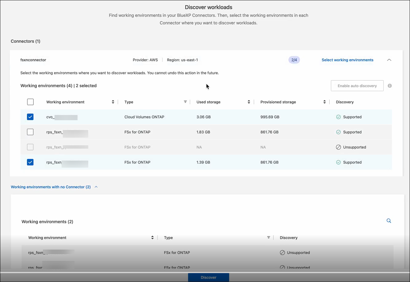Discover workloads screenshot