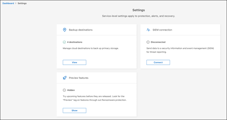 Settings page