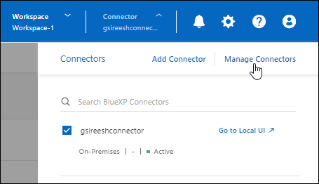 A screenshot that shows the Manage Connectors page that is available after selecting the Connector.