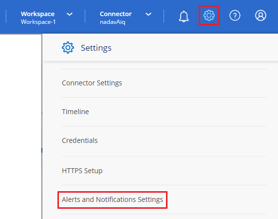 A screenshot showing how to display the Alerts and Notifications Settings page.