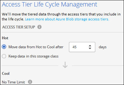 A screenshot showing how to select another access tier where that is assigned to your data after a certain number of days.