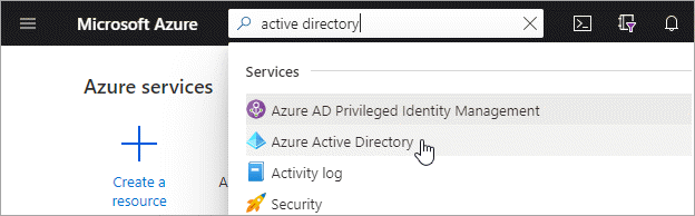 A screenshot that shows the Active Directory service in Microsoft Azure.