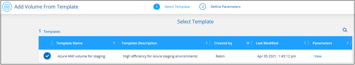 A screenshot of the available application templates.