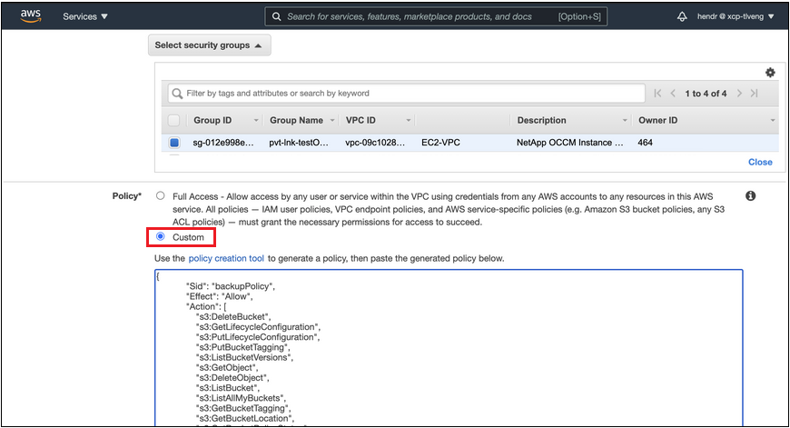 A screenshot of the AWS security group associated with the Connector.