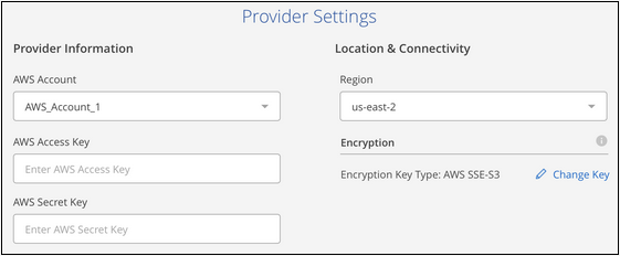 A screenshot that shows the cloud provider details when backing up volumes from a Cloud Volumes ONTAP system to AWS S3.