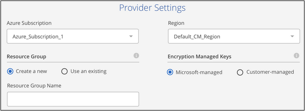 A screenshot that shows the cloud provider details when backing up volumes from a Cloud Volumes ONTAP system to an Azure Blob tier.