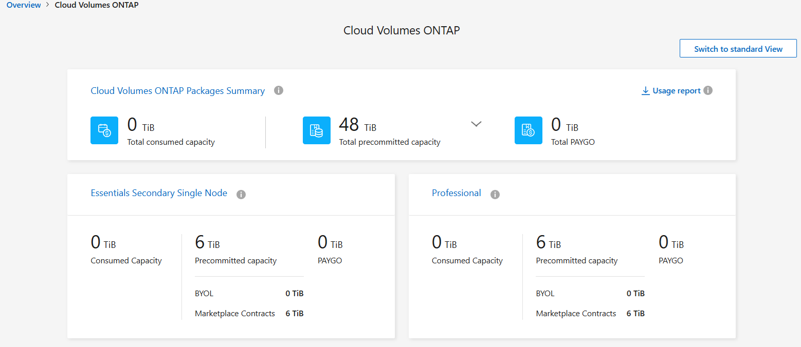 A screenshot of switch to standard view button