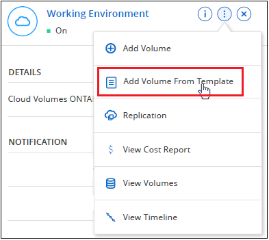 A screenshot showing how to add a new volume from a template.