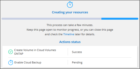 A screenshot showing the progress of creating your new volume from the template.