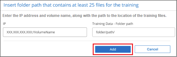 A screenshot showing how to enter the location of the training files.