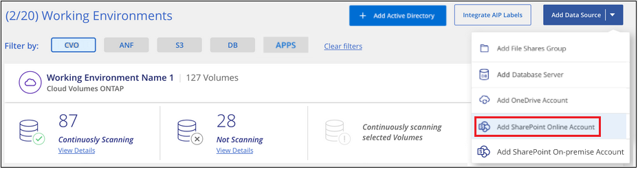 A screenshot of the Scan Configuration page where you can click the Add SharePoint button.