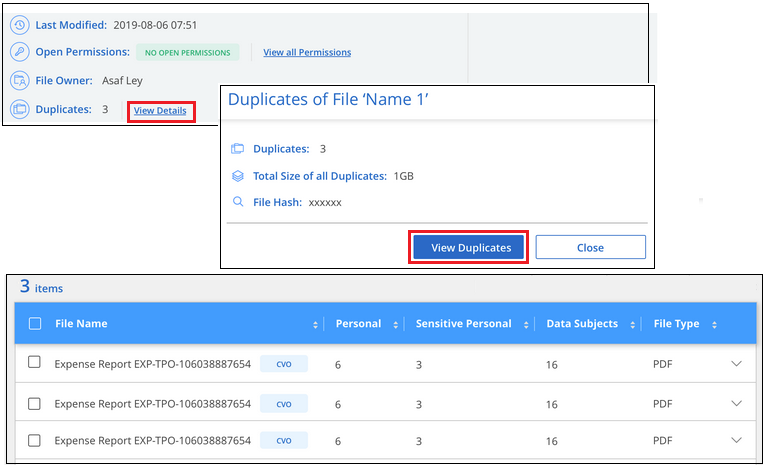 A screenshot showing how to view where duplicated files are located.