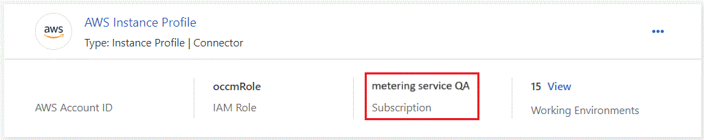 A screenshot from the Credentials page that shows the Instance Profile with an active subscription.